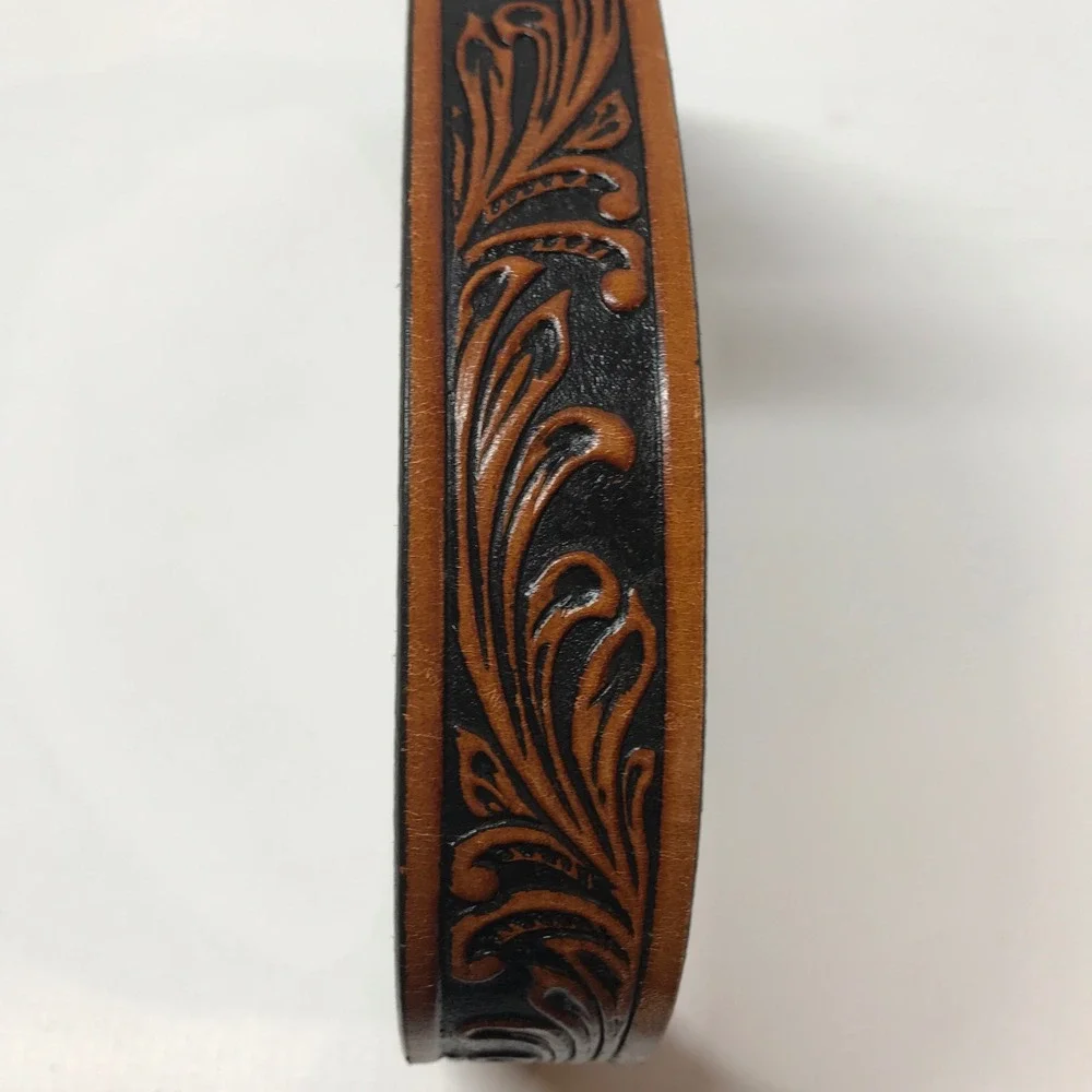 Kids‎ Western Tony Llama Tooled Leather Belt Brown Black Silver Buckle Floral